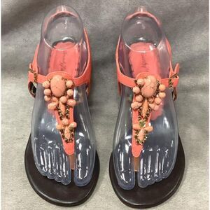 Beverly Fieldman Women's Coral Rose Jeweled Thong Pump Sandals Size 7M